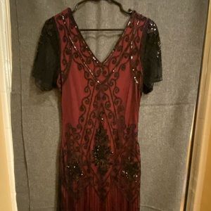 Vintage look sequin and fringe flapper dress